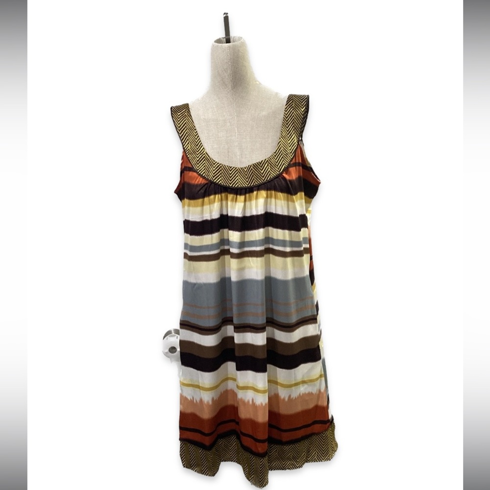 Tunic Dress Womens Medium Stripped Satin Sleeveless Multicolor Y2K Golden